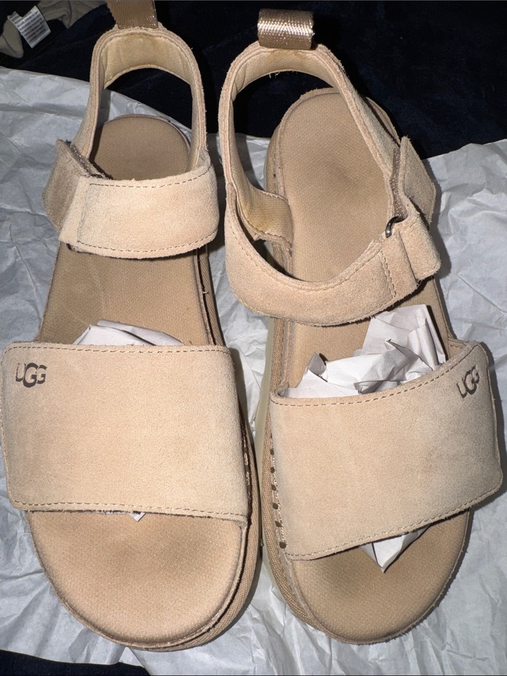 UGG Women's goldenstar Suede Velcro Platform Sandals in Sand size 9.5